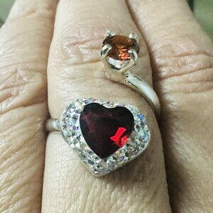 Silver 925 Adjustable Red Ring  Zircon Handmade Boho